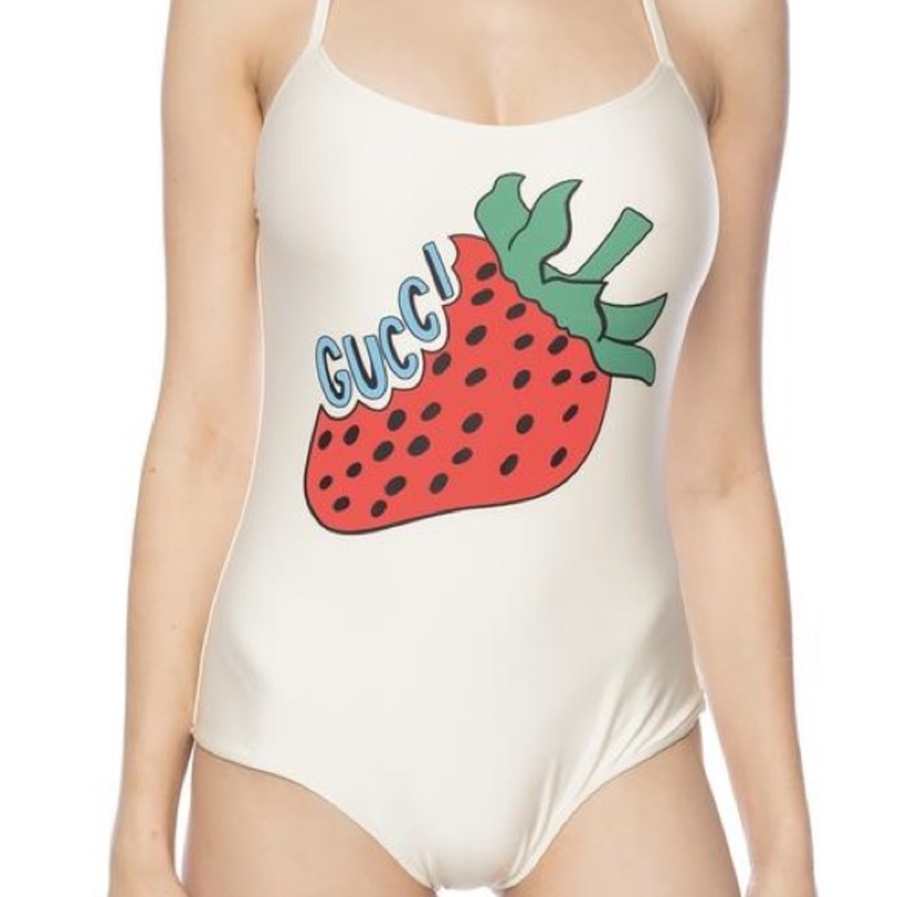 Gucci Off-White Strawberry Swimsuit
